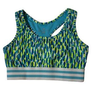 Adidas Blue & Green Print Twist Look Back Sports Bra Size Medium